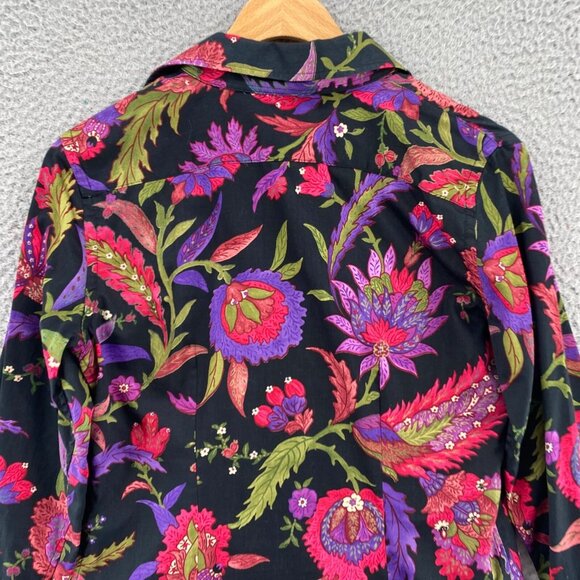 Lauren Ralph Lauren Top Womens Small Petite Black Multi Floral Button Up Collar - Picture 4 of 10